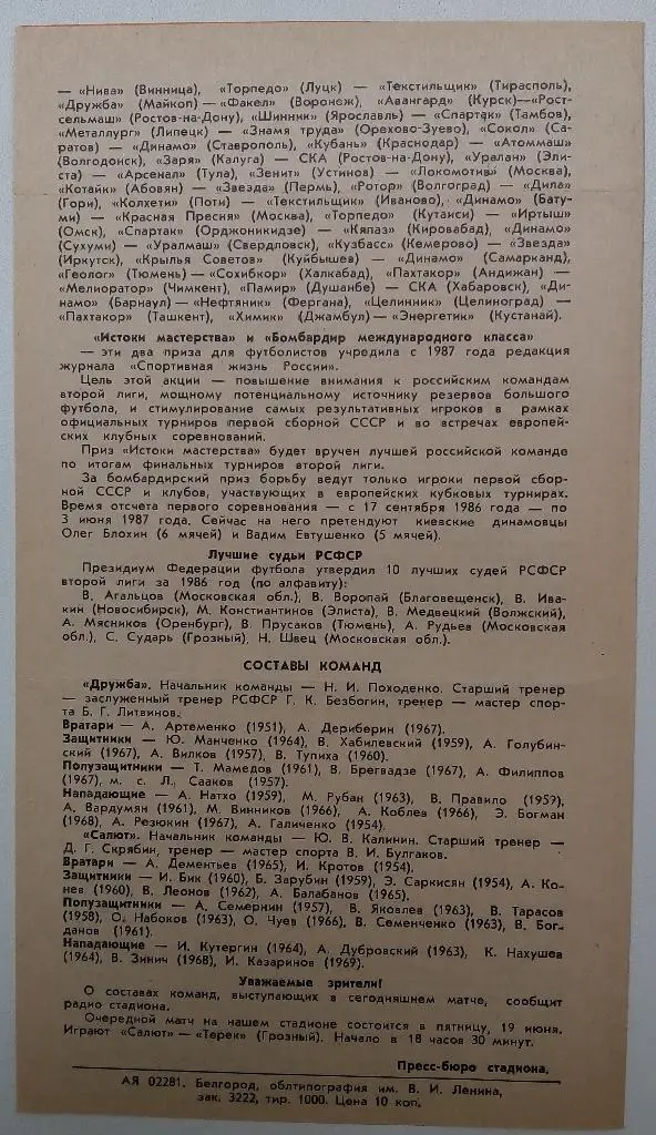 Салют Белгород - Дружба Майкоп 3.06.1987 1