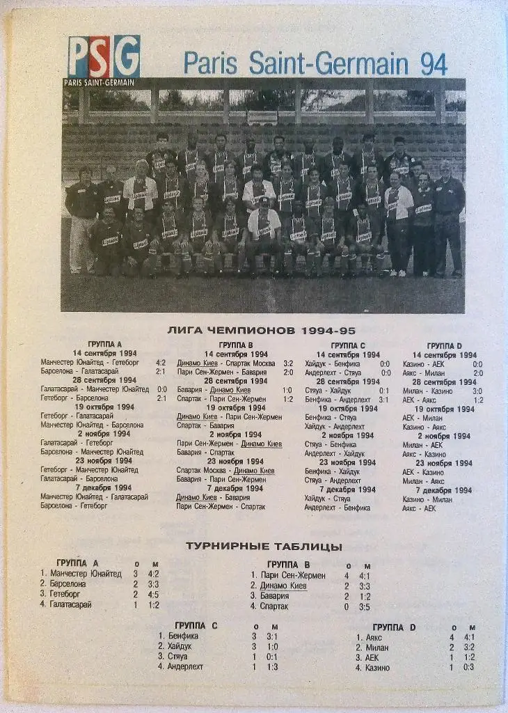 Динамо Киев - ПСЖ Париж Франция 19.10.1994 Лига чемпионов. На русском языке 1