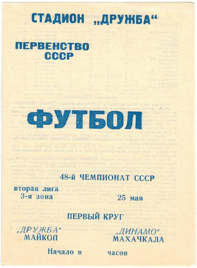 Дружба Майкоп - Динамо Махачкала 25.05.1985