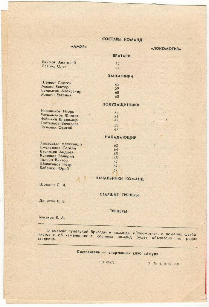 Амур Комсомольск-на-Амуре - Локомотив Чита 22.04.1984 Кубок РСФСР 1