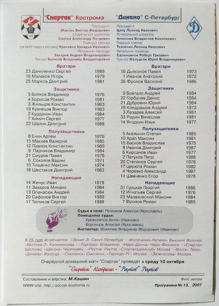 Спартак Кострома - Динамо Санкт-Петербург 28.09.2007 авторская М.Кашин 1
