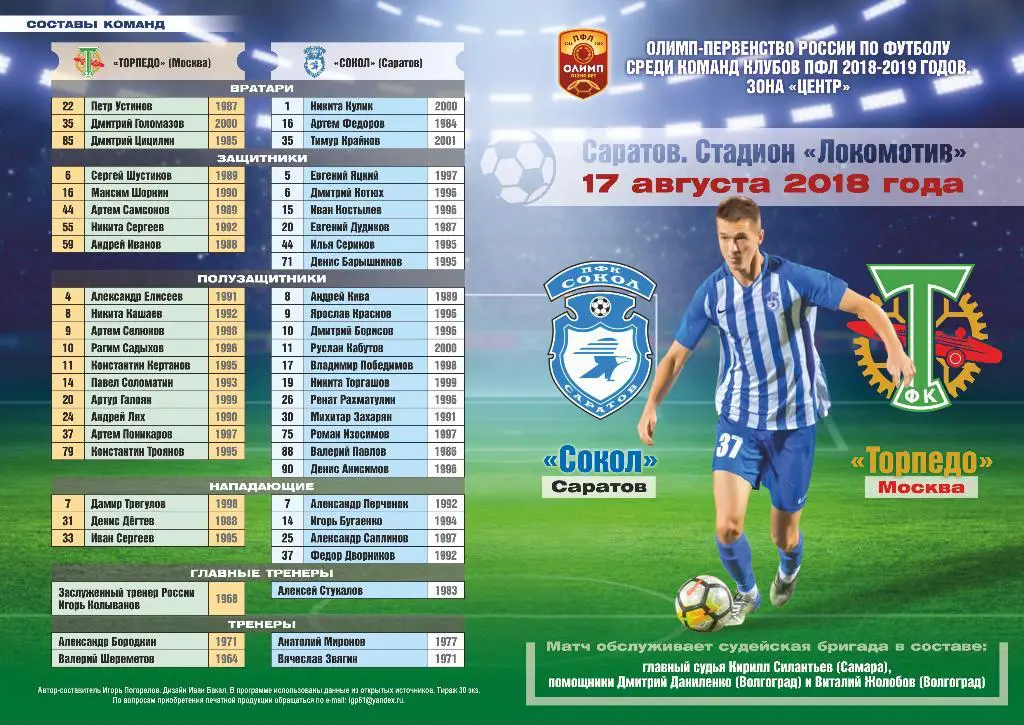 Сокол Саратов - Торпедо Москва 17.08.2018 авторская