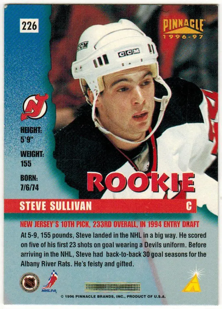 Стив Салливан Нью-Джерси / Steve Sullivan New Jersey Devils 1996 ROOKIE/Новичок 1