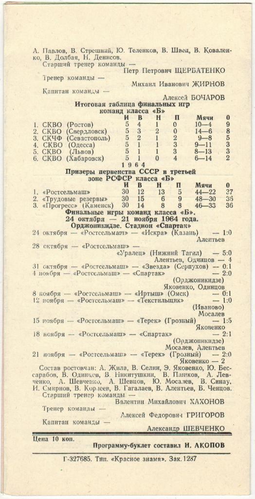 Ростсельмаш в борьбе за выход в первую лигу 02-17.11.1985 1