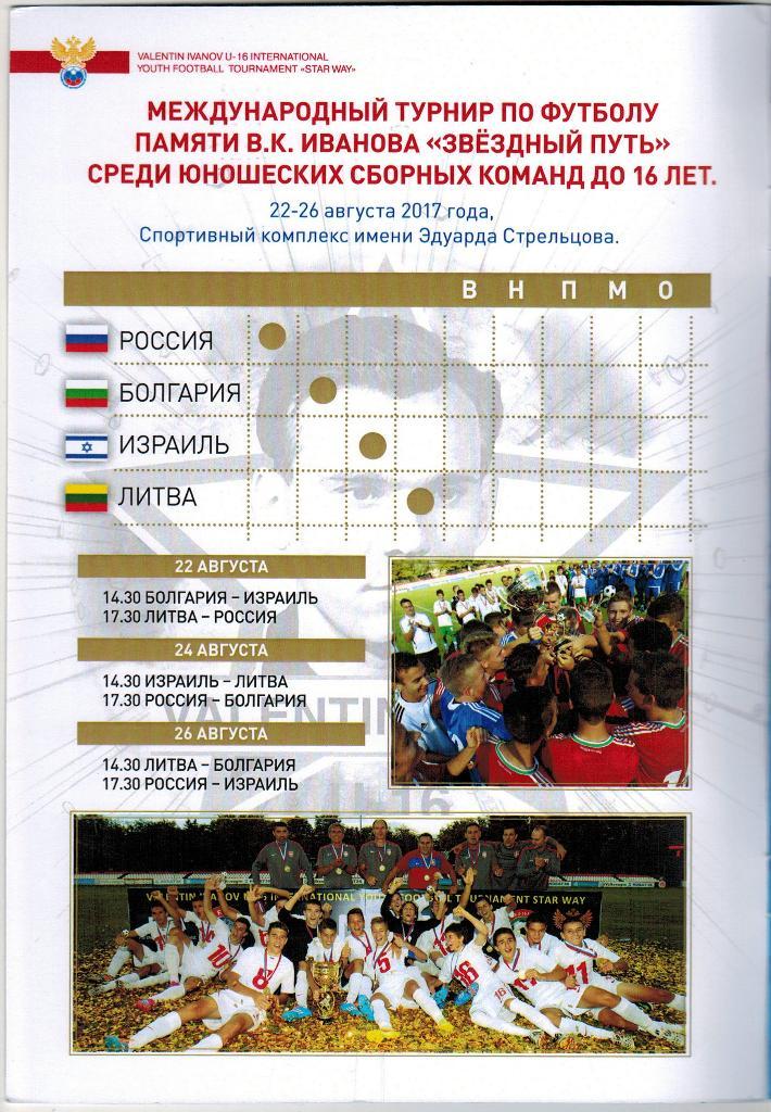 Турнир памяти В. Иванова U-16 Звездный путь Россия Литва Израиль Болгария 2017 1