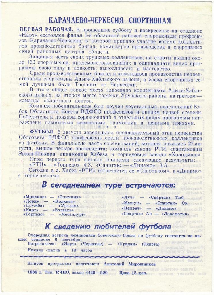 Нарт Черкесск - Волгарь Астрахань 03.09.1988 1
