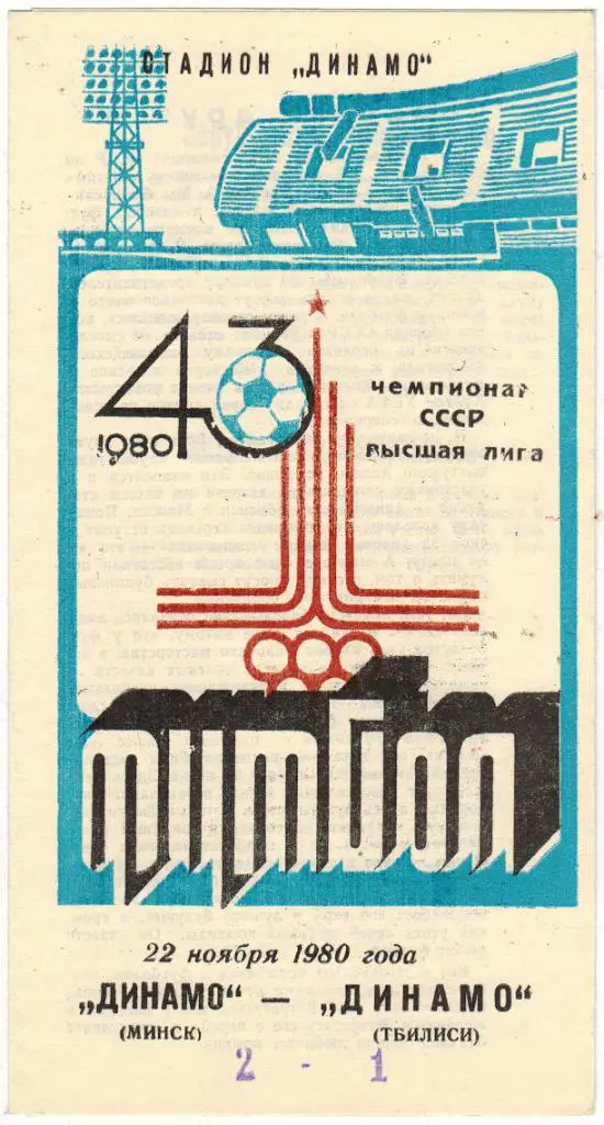 Динамо Минск - Динамо Тбилиси 22.11.1980