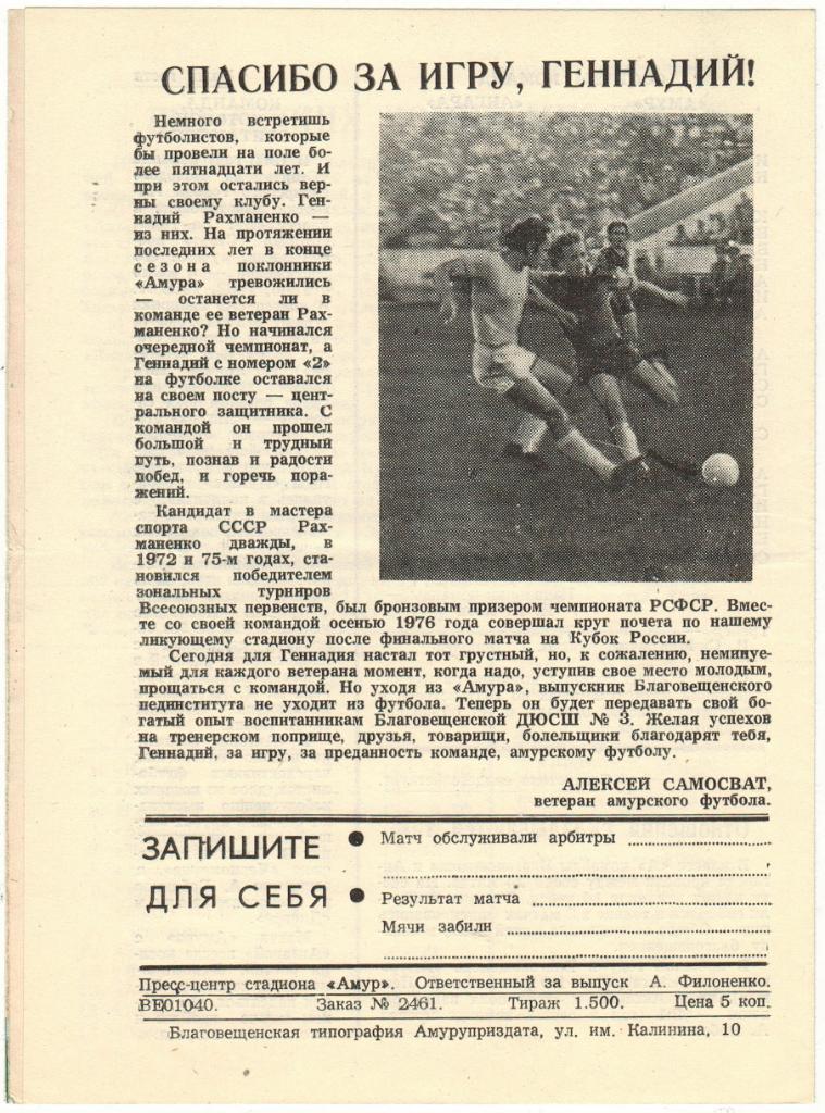 Амур Благовещенск - Ангара Ангарск 15.06.1983 1