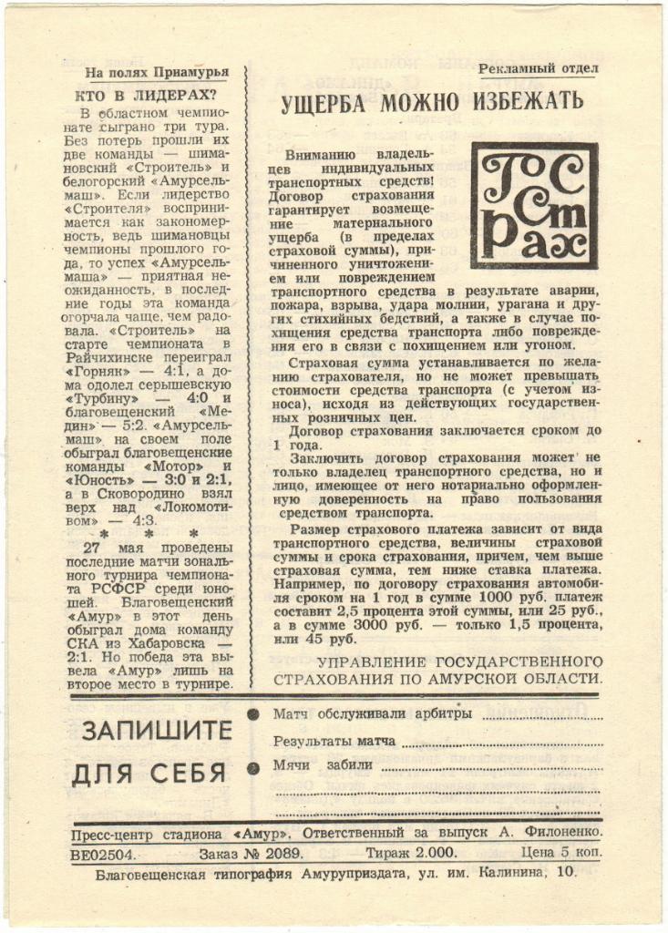 Амур Благовещенск - Динамо Барнаул 03.06.1984 1
