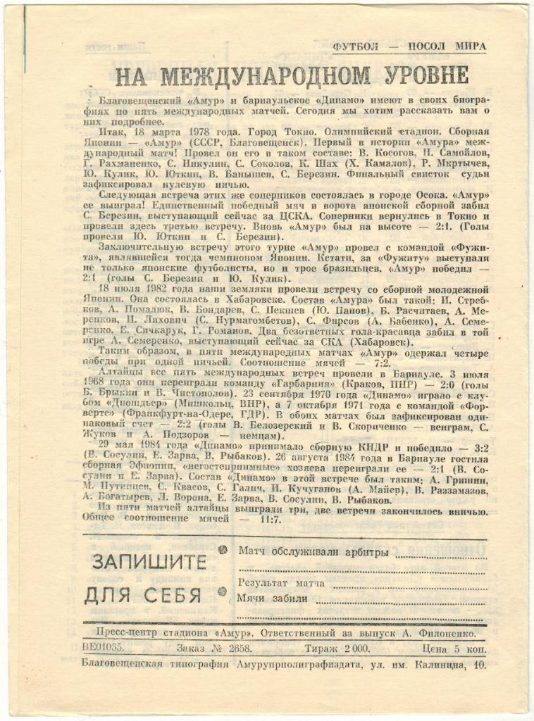 Амур Благовещенск - Динамо Барнаул 08.07.1986 1