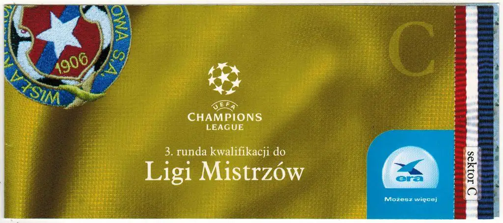 Билет Висла Краков Польша - Андерлехт Брюссель Бельгия 26.08.2003 Лига чемпионов