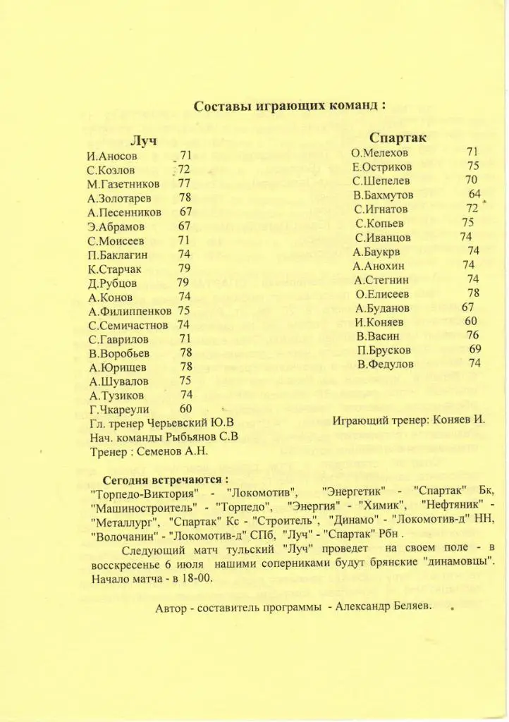 Луч Тула - Спартак Рыбное 26.06.1997 1