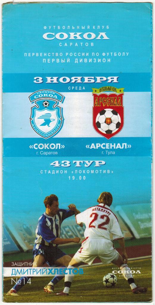 Сокол Саратов - Арсенал Тула 03.11.2004 Официальная программа