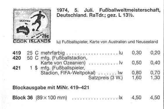 Острова Кука 1974 Чемпионат мира по футболу в Германии Малый лист MNH 4.50€ 1