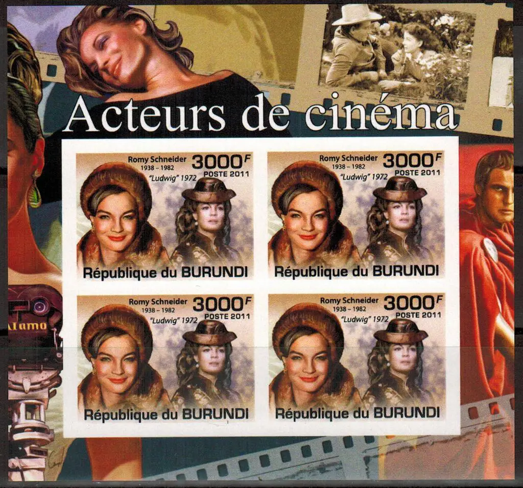 Квартблок беззубцовый Бурунди 2011 Актеры кино Роми Шнайдер MNH**