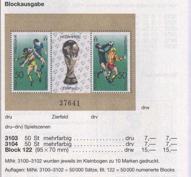 Номерной блок Болгария 1982 Чемпионат мира по футболу в Испании Michel 15€ MNH** 1