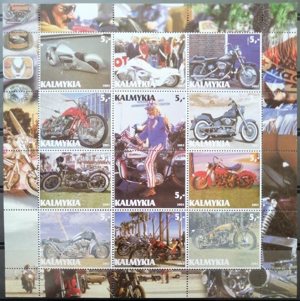 Малый лист 12 марок Калмыкия 2003 Мотоциклы Транспорт MNH**