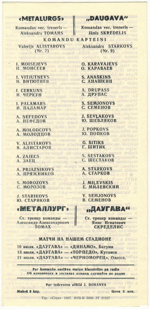 Даугава Рига - Металлург Запорожье 25.06.1987 Кубок СССР 1