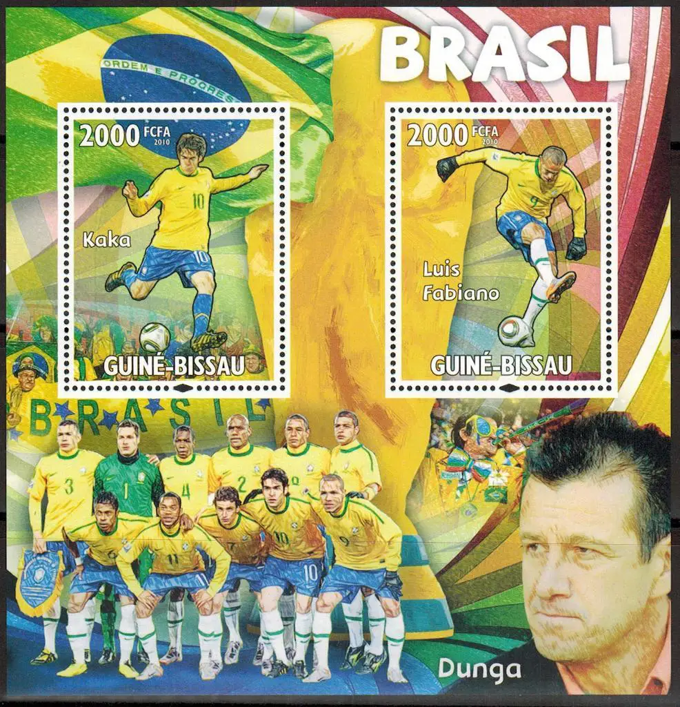 Блок Гвинея-Бисау 2010 Чемпионат мира ЮАР Бразилия Кака Луис Фабиано MNH Mi=16€
