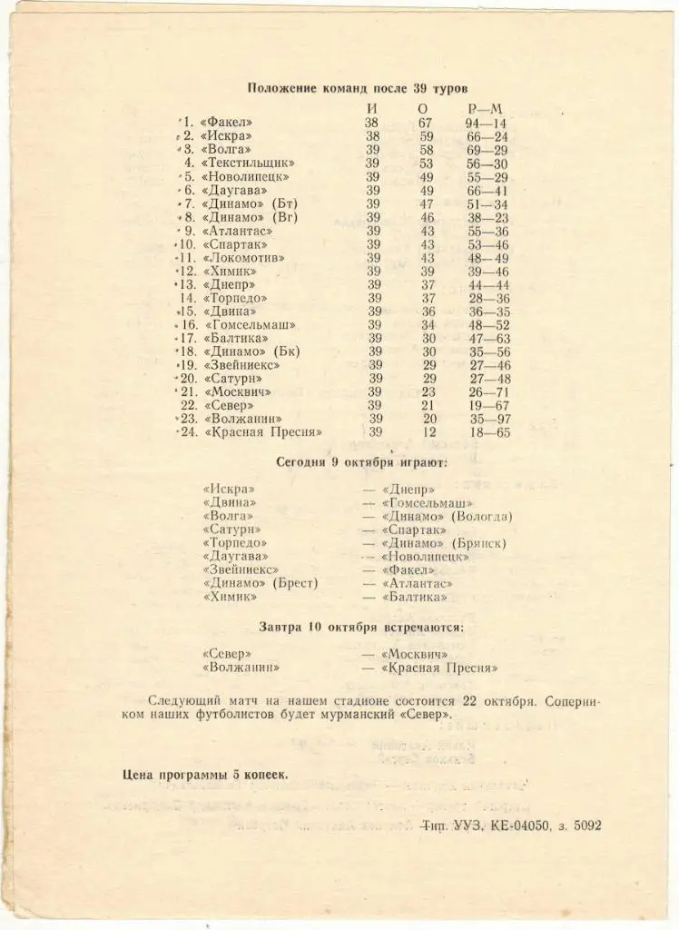 Текстильщик Иваново - Локомотив Калуга 09.10.1978 1