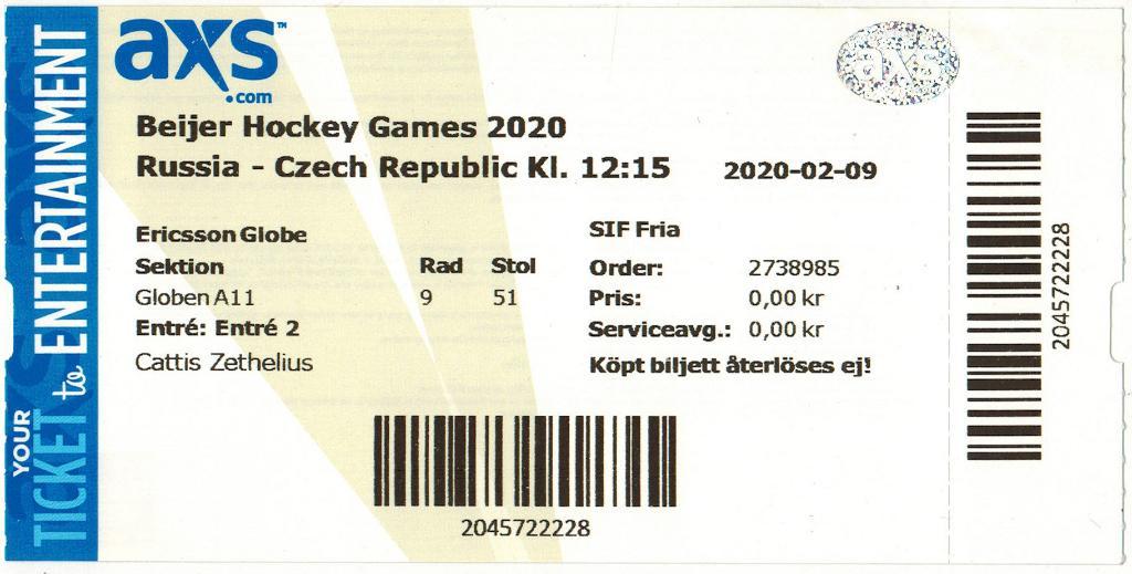 Еврохоккейтур Шведские хоккейные игры Beijer Россия - Чехия 09.02.2020