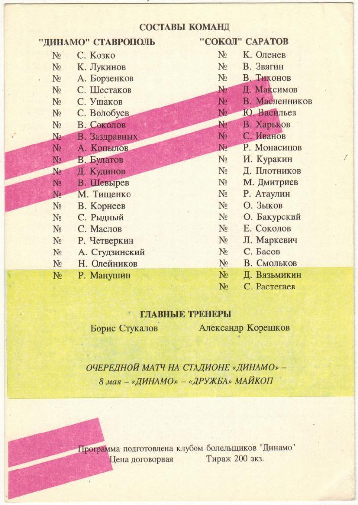Динамо Ставрополь - Сокол Саратов 22.04.1995 1