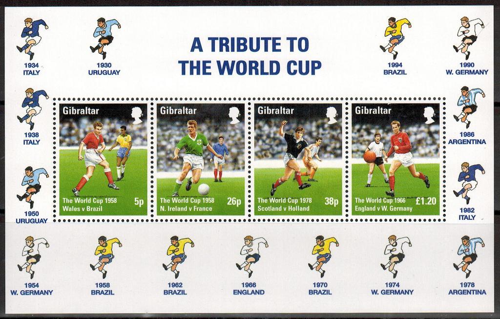 Блок 4 марки Гибралтар 1998 Чемпионат мира по футболу Франция MNH Michel=7 euro
