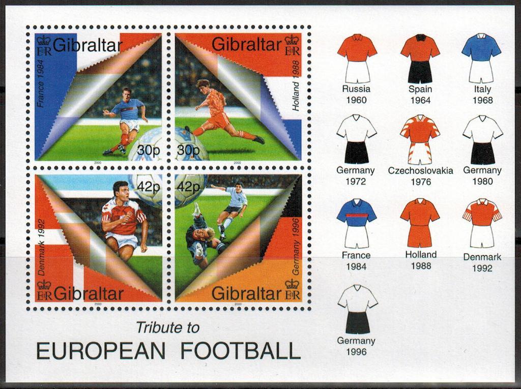 Блок 4 марки Гибралтар 2000 Чемпионат Европы по футболу MNH Michel = 7 euro