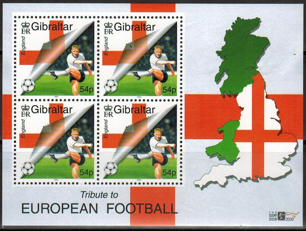 Малый лист 4 марки Гибралтар 2000 Чемпионат Европы по футболу MNH Michel=14 euro