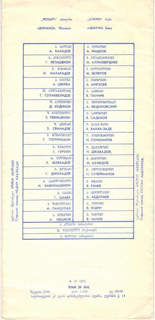 Динамо Тбилиси – Нефтчи Баку 28.09.1986 Кубок Федерации футбола СССР 1