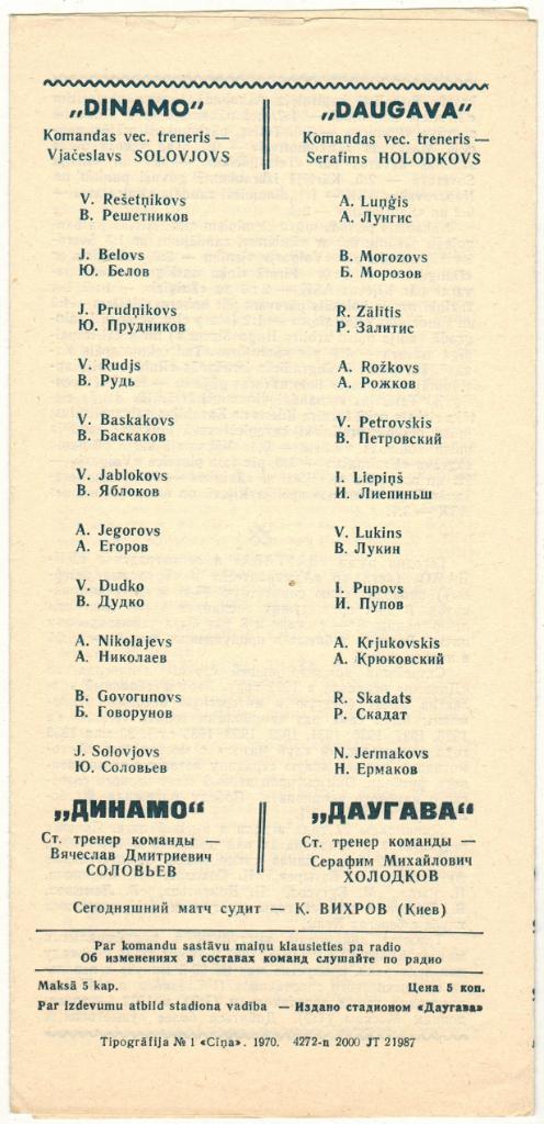 Даугава Рига – Динамо Ленинград 08.09.1970 1