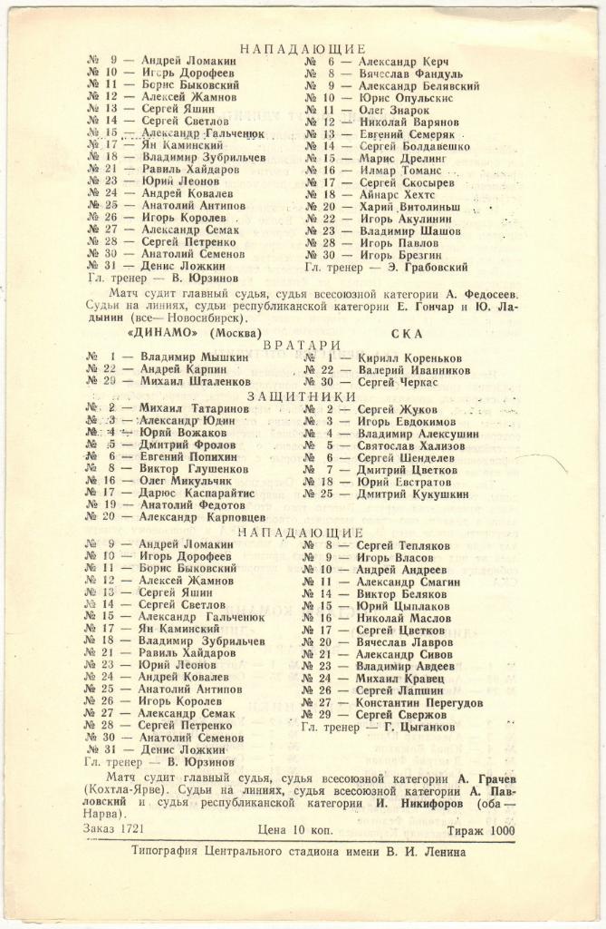 Динамо Москва - Динамо Рига + СКА Ленинград 28/30.11.1989 1