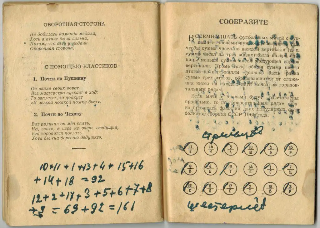 Футбольный календарь 1968 Московская правда 1