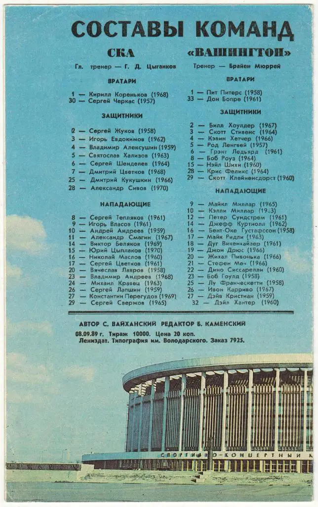 СКА Ленинград СССР – Вашингтон Кэпиталз США НХЛ 21.09.1989 1