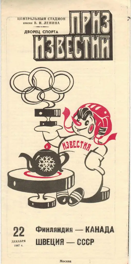 Приз Известий 22.12.1987 Финляндия – Канада / Швеция – СССР