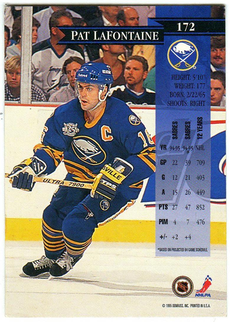 Пэт Лафонтейн Баффало Сэйбрз / Pat LaFontaine Sabres 1995-1996 NHL DonRuss #172 1