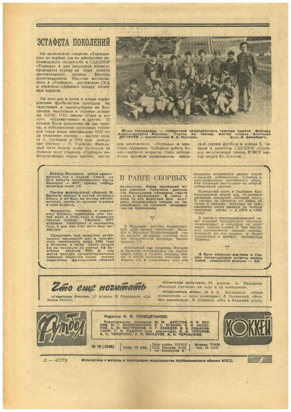 Футбол-Хоккей 1984 №16 Сборная СССР U-18 чемпион Европы/Игорь Дмитриев/СССР-ЧССР 1