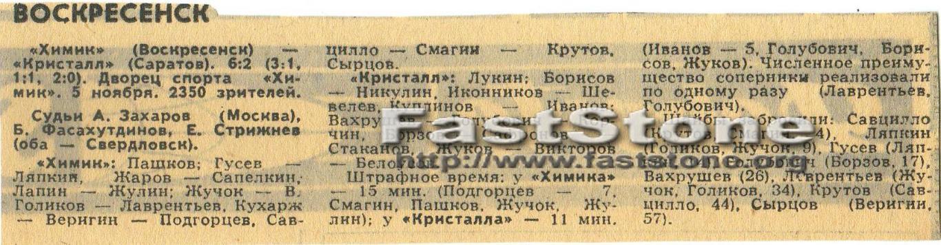 Химик Воскресенск – Кристалл Саратов 05.11.1976