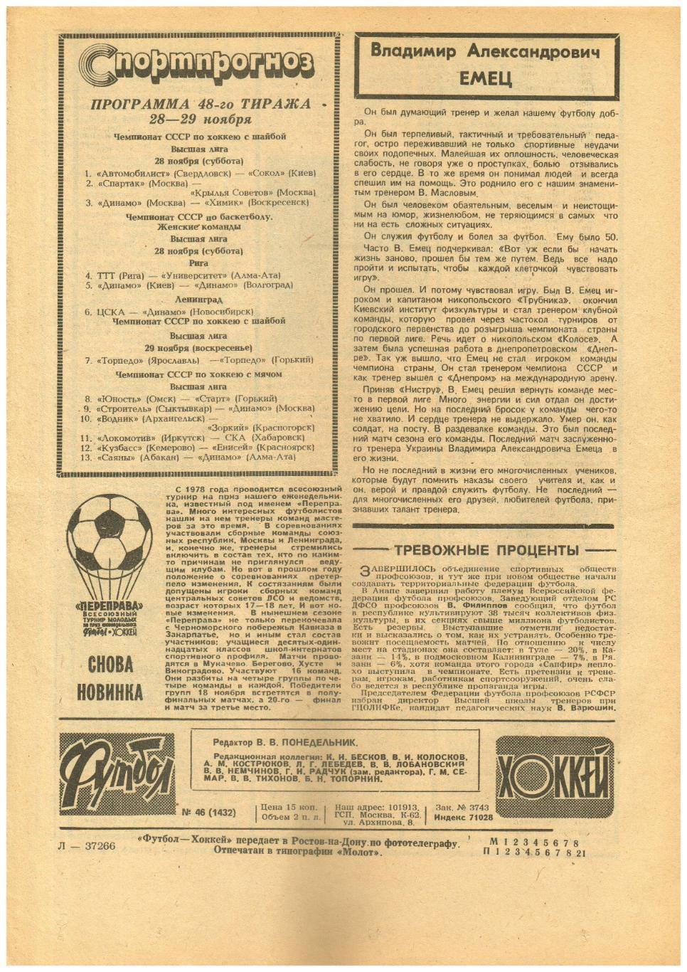 Футбол-Хоккей 1987 №46 Л.Буряк В.Пачкалин Н.Маслов Г.Антадзе Звезда Пермь В.Емец 1