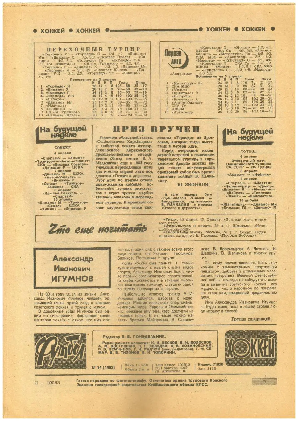 Футбол-Хоккей 1988 №14 ТМ СССР–Аргентина–4:2/Р.Дасаев/ Кубань/Чемпионат Испании 1