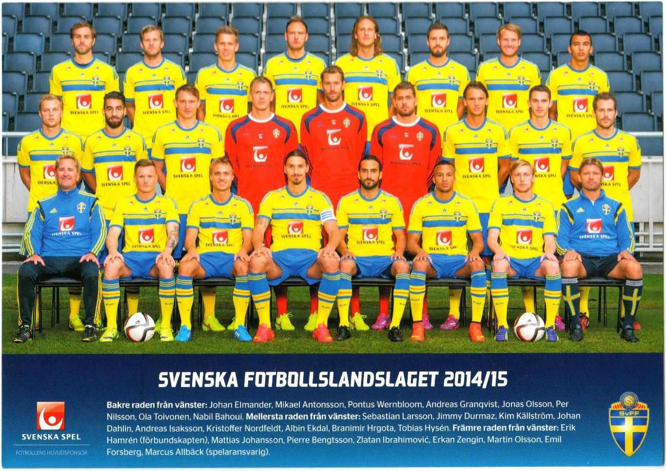 Открытка большого формата Сборная Швеции по футболу 2014-2015 Златан Ибрагимович