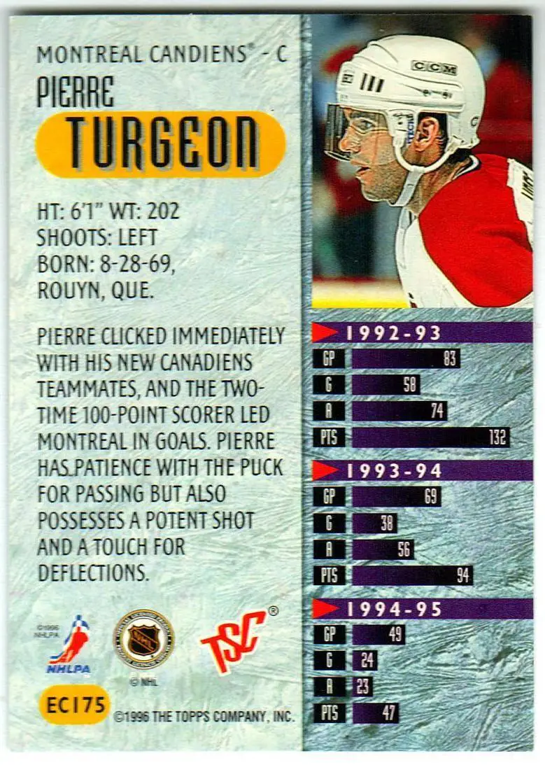 Пьер Тарджон / Pierre Turgeon 1996 Монреаль Канадиенс / Montreal Canadiens 1