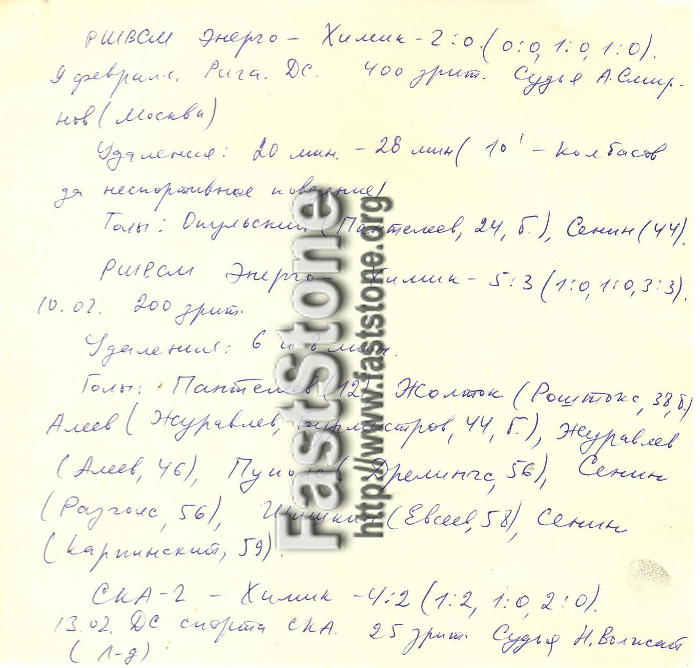 РШВСМ Энерго Рига + СКА-2 Ленинград – Кристалл Саратов 09-10/13-14.02.1990 Отчет
