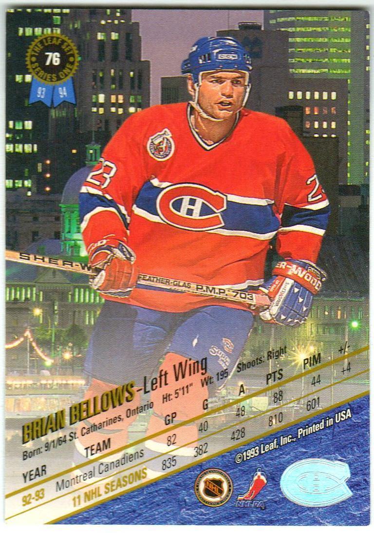 Брайан Беллоуз Монреаль Канадиенс Brian Bellows Montreal Canadiens 1993 NHL