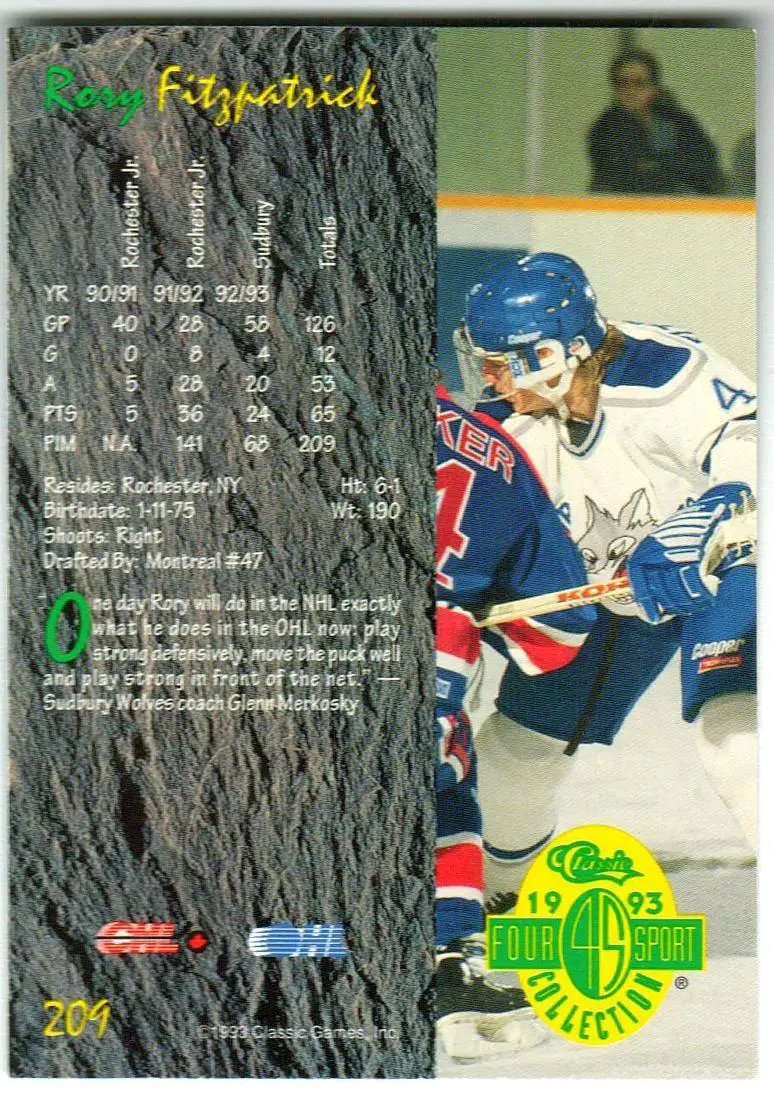 Рори Фицпатрик Монреаль Канадиенс / Rory Fitzpatrick Montreal Canadiens 1993 NHL 1