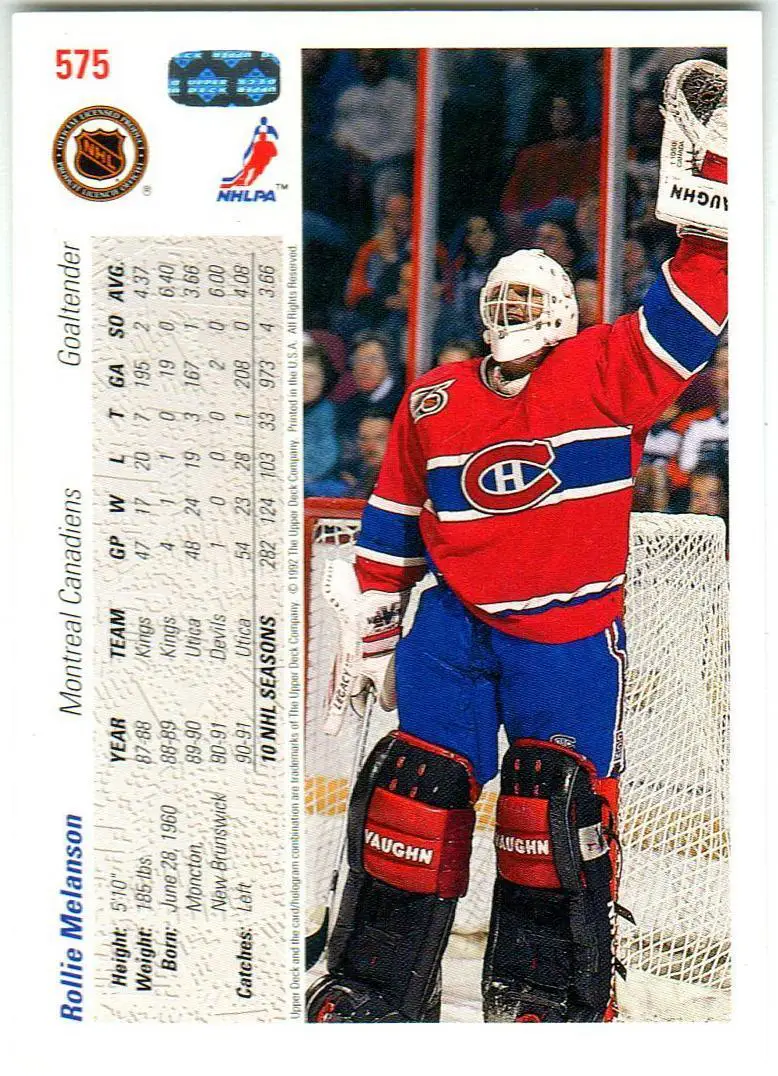 Ролли/Роланд Мелансон Монреаль Канадиенс/Rollie Melanson Montreal Canadiens 1992 1