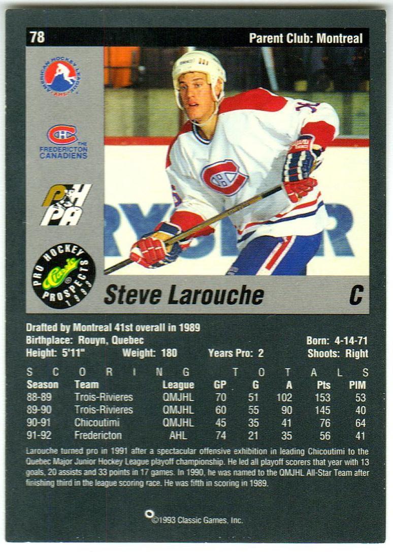 Стив Ларуш Фредериктон Канадиенс / Steve Larouche Fredericton Canadiens 1993 АХЛ 1