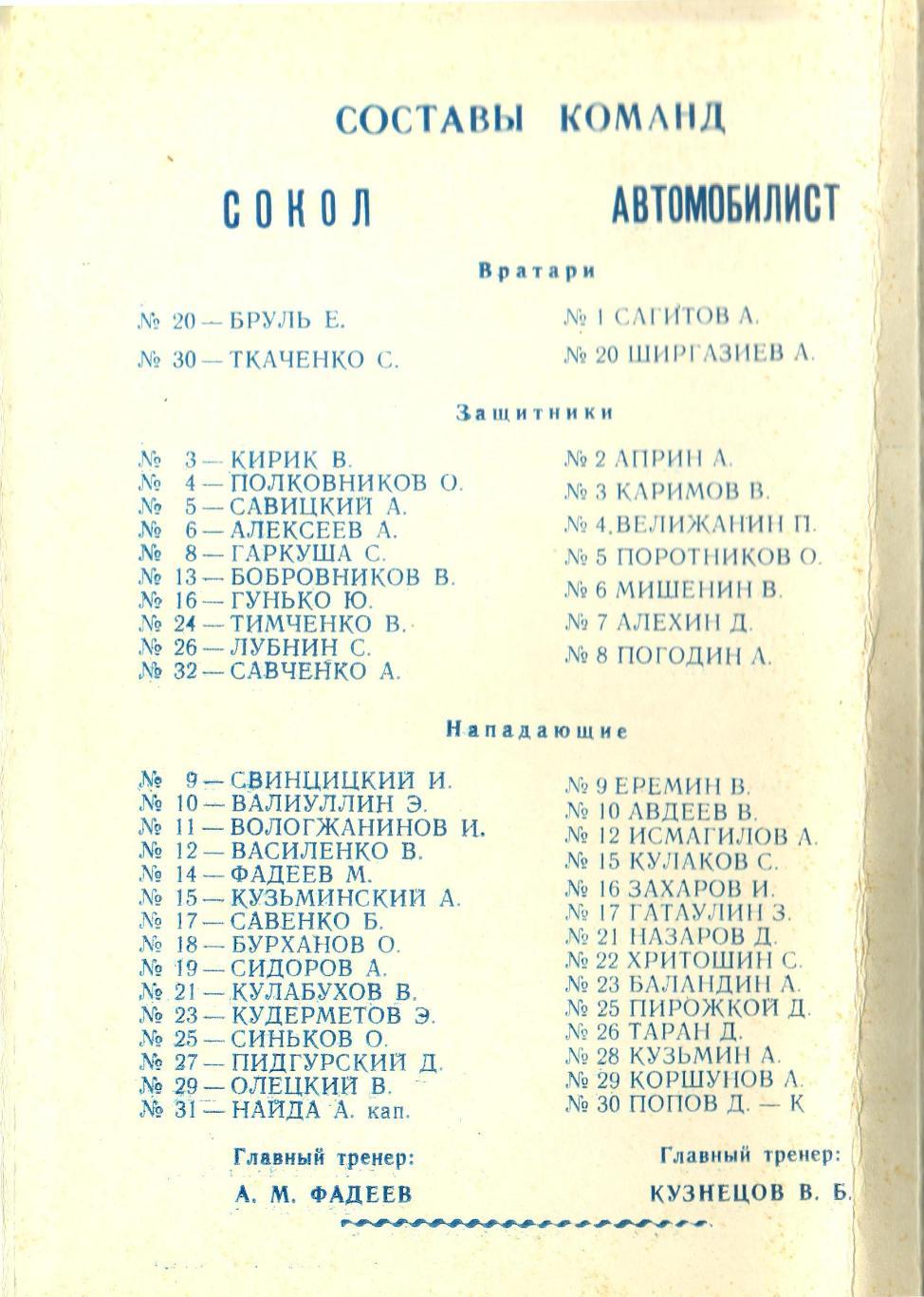 Сокол Киев – Автомобилист Екатеринбург 25.10.1991 1