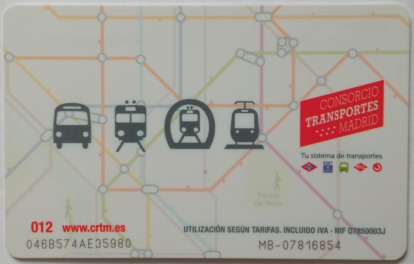 Транспортная карта / Проездной Мадрид Автобус Трамвай Метро Электричка Пластик 1