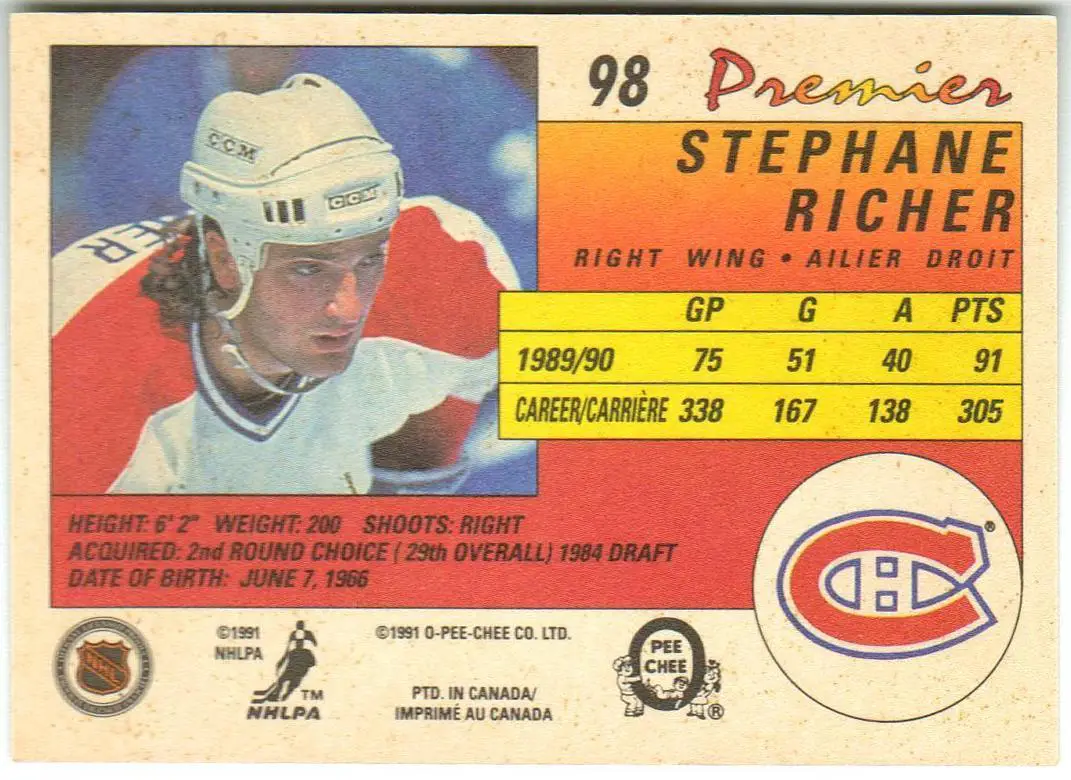 Стефан Рише (Рич) Монреаль Канадиенс / Stephane Richer Montreal Canadiens 1991 1